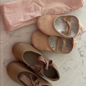 Little girls dance shoes and tights